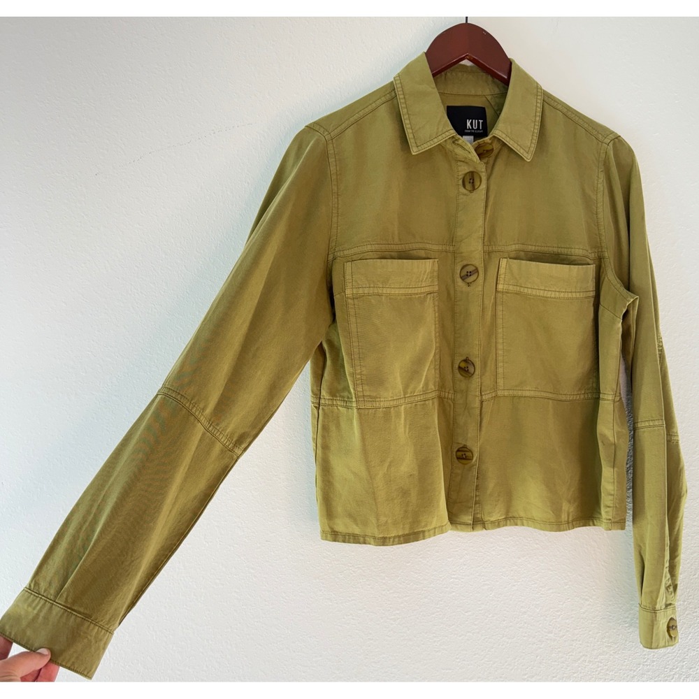 KUT from the Kloth Green Utility Shacket 100% Lyocell Cropped Gorpcore Granola - Picture 3 of 8